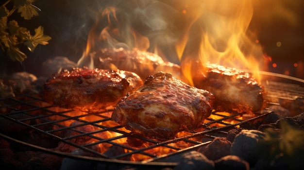 cucinare barbecue nel parco sulla griglia del barbecue