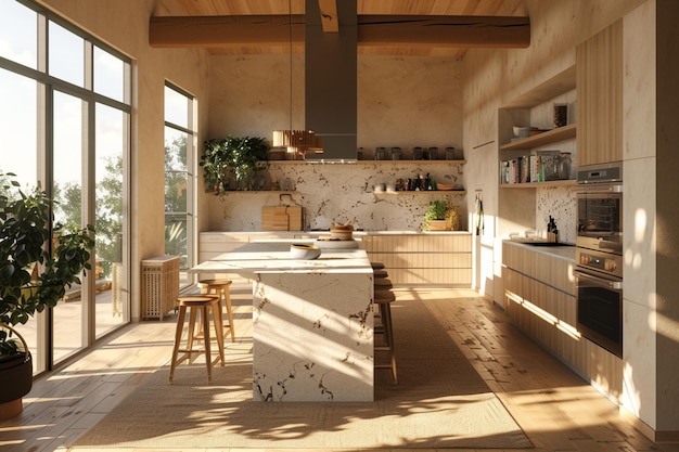 Cucine con ottano di isola di quarzo render k UHD