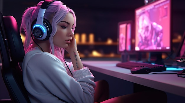 cuffie con capelli colorati ragazze donne gamer donne gamer donne in gaming gamer pro gamer