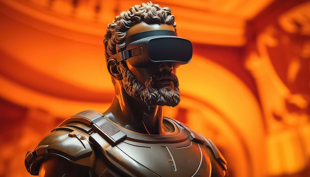 Cuffie per realtà virtuale su occhiali VR con scultura facciale in gesso