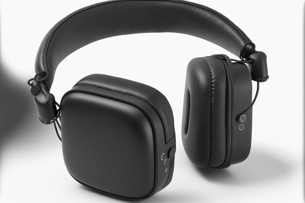 Cuffie wireless in pelle nera isolata con tracciato di ritaglio su sfondo bianco