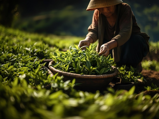 Cullare foglie di tè verde IA generativa