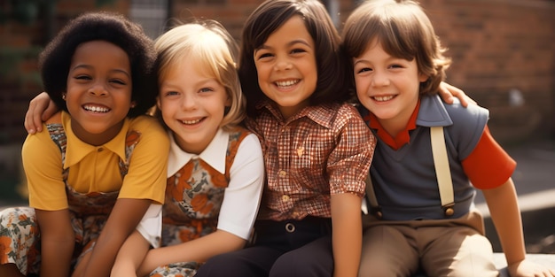 Cultivare l'istruzione e le prime amicizie nel cortile scolastico Concetto Educazione Amicizia nel cortile Scolastico Cultivare la prima infanzia
