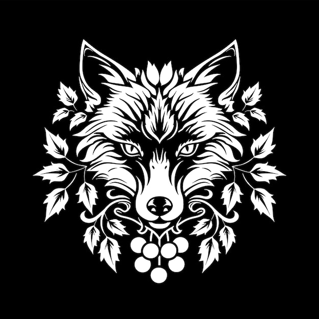 Cunning Fox Clan Seal con volpe e uva per la decorazione con Creative Logo Design Tattoo Outline