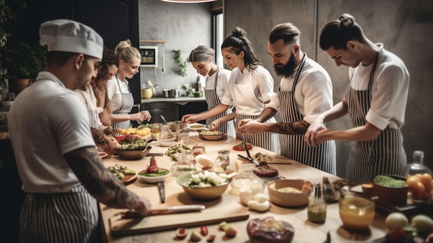 Cuochi che preparano il cibo in una cucina