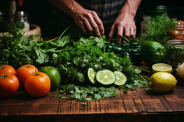 cuoco che prepara gli ingredienti per cucinare un piatto in cucina