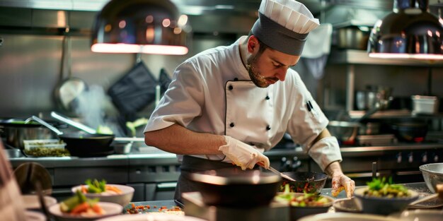 cuoco in cucina di un ristorante IA generativa