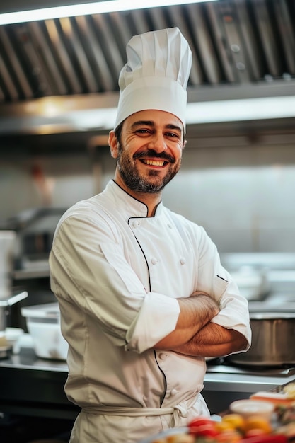 Cuoco sorridente nella cucina di un ristorante