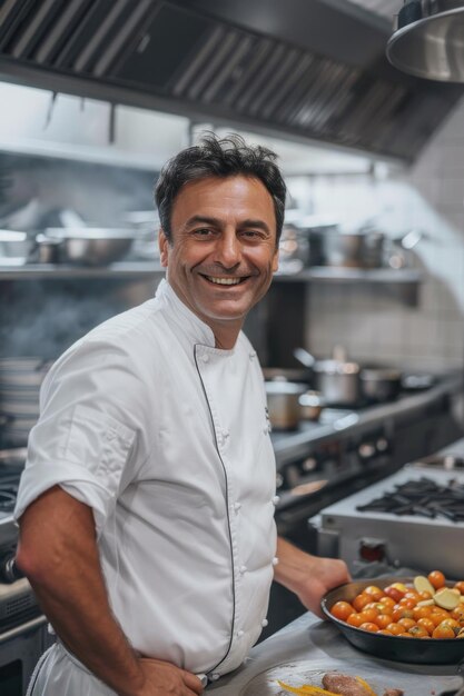 Cuoco sorridente nella cucina di un ristorante