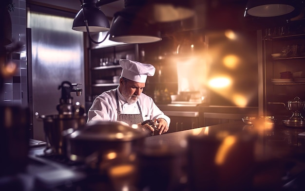 Cuoco unico dell'uomo che prepara il cibo in cucina