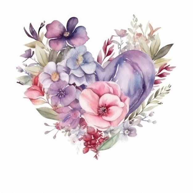 Cuore acquerello con fiori Illustrazione AI GenerativexA