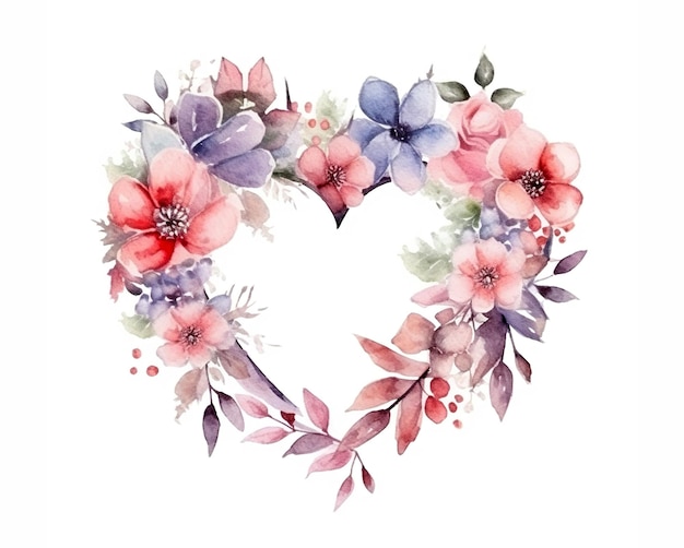 Cuore acquerello con fiori Illustrazione dipinta a mano per il tuo design