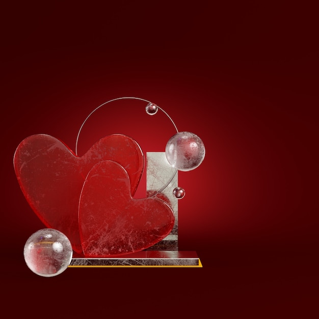 Cuore astratto con figure geometriche su rosso scuro