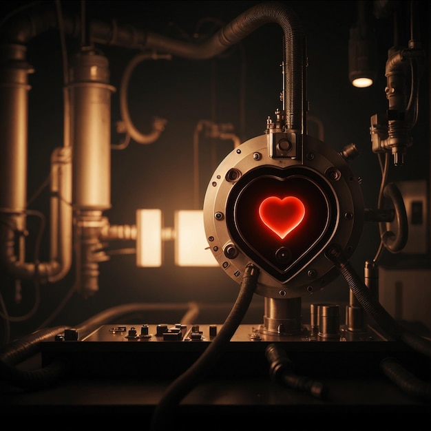Cuore atomico nei meccanismi Motore cardiaco Illustrazione di alta qualità