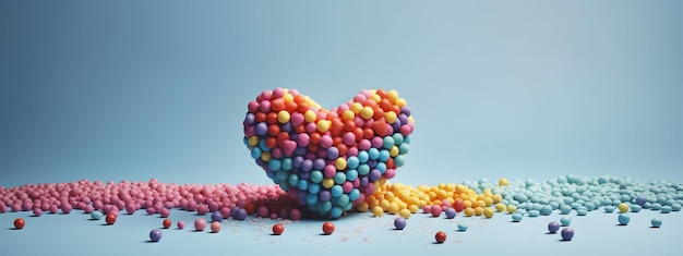 Cuore circondato da palline di caramelle colorate IA generativa