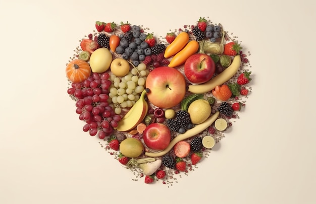 cuore composto da diversi frutti e verdure realis