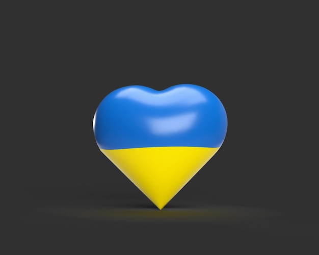 cuore con bandiera Ucraina su sfondo nero rendering 3d