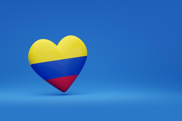 Cuore con i colori della bandiera Colombia con copia spazio illustrazione 3d