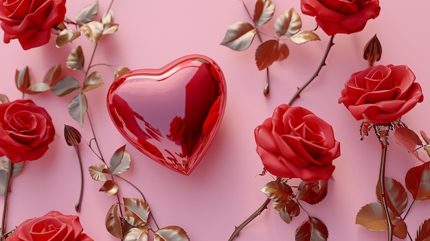 cuore con rosa rosa sfondo di San Valentino