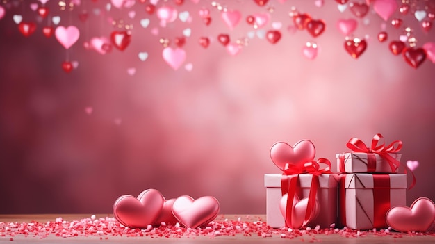Cuore con scatola regalo su sfondo rosa per la sorpresa del giorno di San Valentino AI generativa