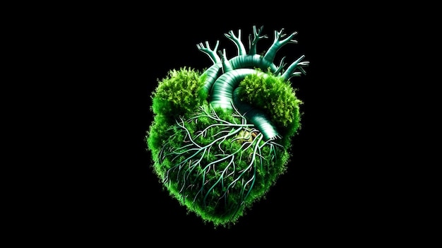 Cuore coperto di piante verdi generative ai