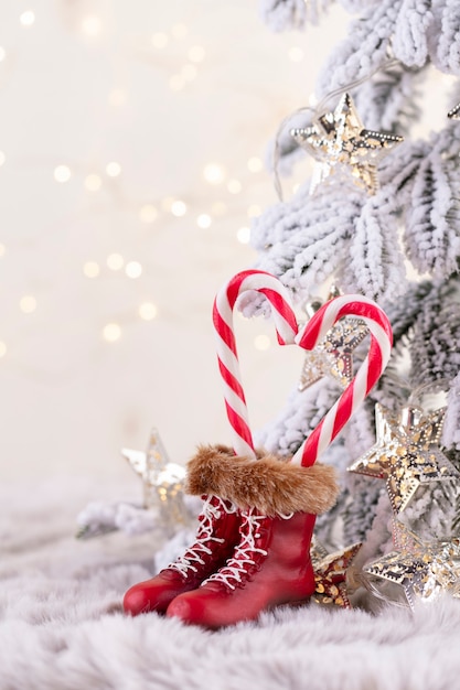 Cuore del bastoncino di zucchero di Natale, priorità bassa del bokeh.