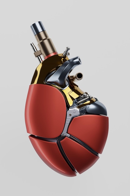 Cuore del motore anima del motore dell'auto amore cuore bicicletta metallica organo bionico del robot rendering 3d