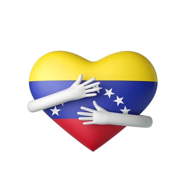 Cuore della bandiera del Venezuela abbracciato dal rendering delle armi d