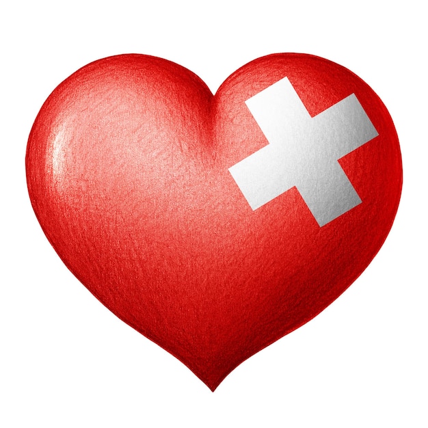 Cuore di bandiera svizzera isolato su sfondo bianco Disegno a matita