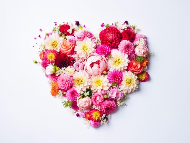 Cuore di bellissimi fiori su sfondo chiaro Bouquet di fiori a forma di cuore Ai generativo