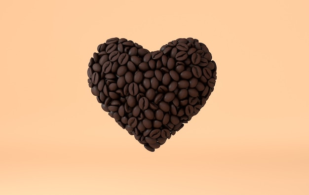 Cuore di caffè fatto di rendering 3d chicchi di caffè realistici