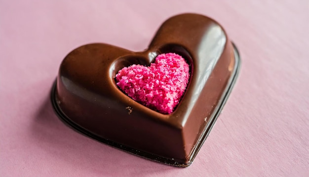 Cuore di cioccolato con filing rosa per il giorno di San Valentino