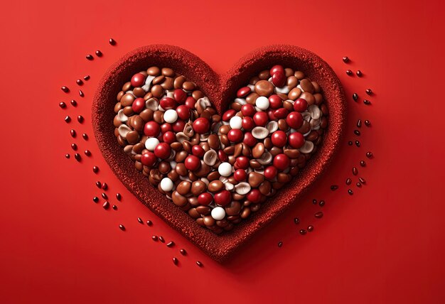 cuore di cioccolato su sfondo rosso