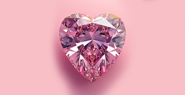 Cuore di cristallo isolato su sfondo rosa con spazio per il testo Un simbolo di amore Cuore di diamante isolato su fondo rosa Gioielli cuore close-up Diamante a forma di cuore per il tuo disegno