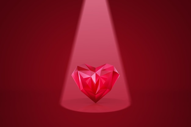 Cuore di cristallo rosso di lusso San Valentino Buon San Valentino Sfondo 3d illustrazione