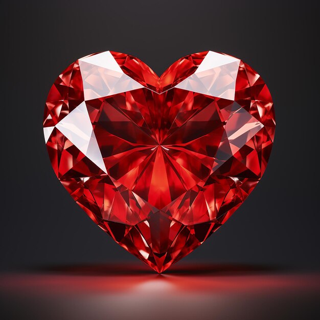 Cuore di diamante rosso su sfondo scuro rendering 3D di San Valentino