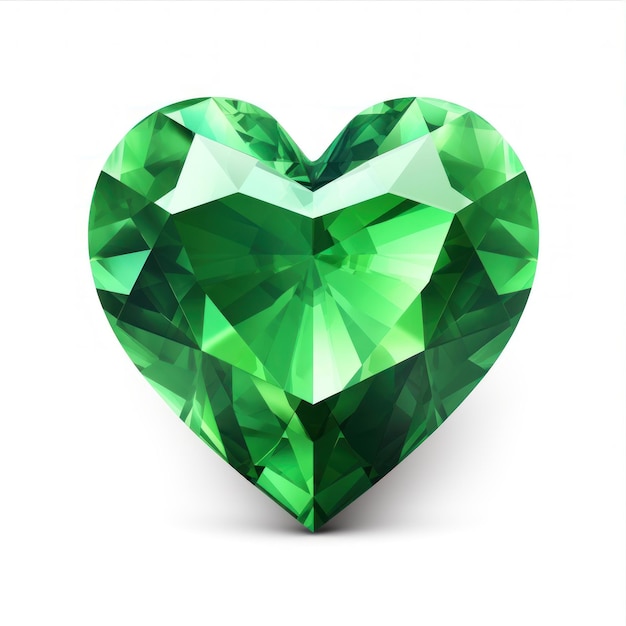 Cuore di diamante verde su sfondo bianco