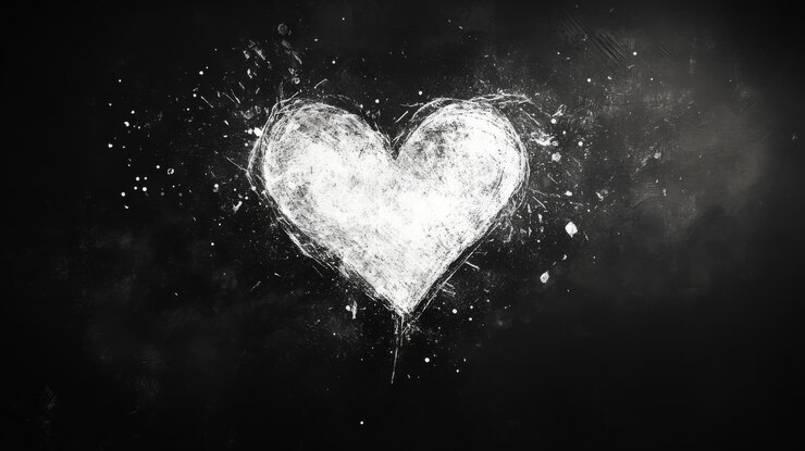 Cuore di gesso bianco sullo sfondo della lavagna