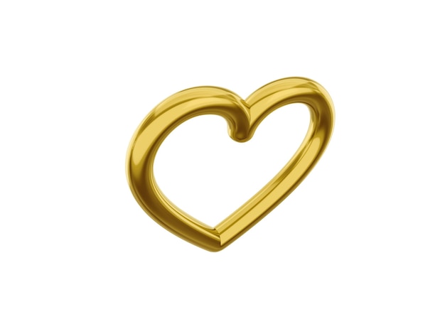 Cuore di metallo giocattolo Un colore dorato Simbolo dell'amore Su uno sfondo piatto bianco Vista dall'alto Rendering 3d