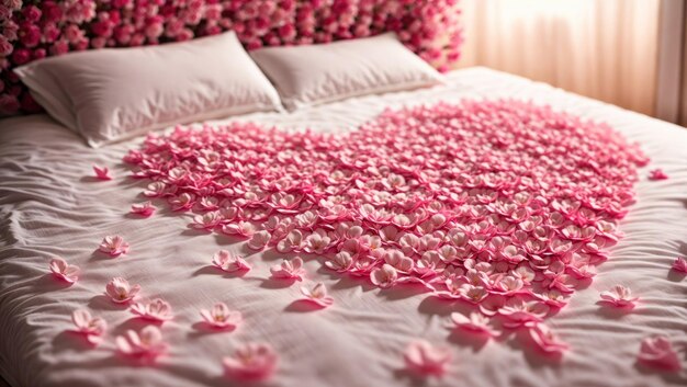 Cuore di petali che crea sogni romantici su un letto di fiori