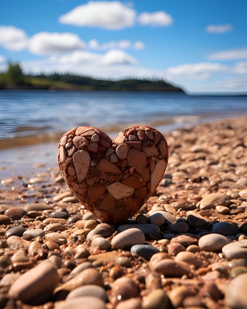 Cuore di pietra sulla riva del lago Immagine concettuale