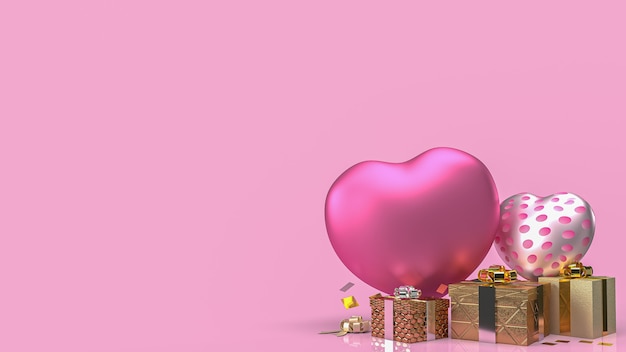 cuore e confezione regalo per il contenuto delle vacanze di San Valentino. Rendering 3D