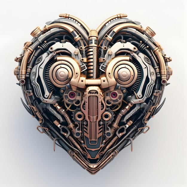 cuore meccanico cyberpunk sfondo bianco