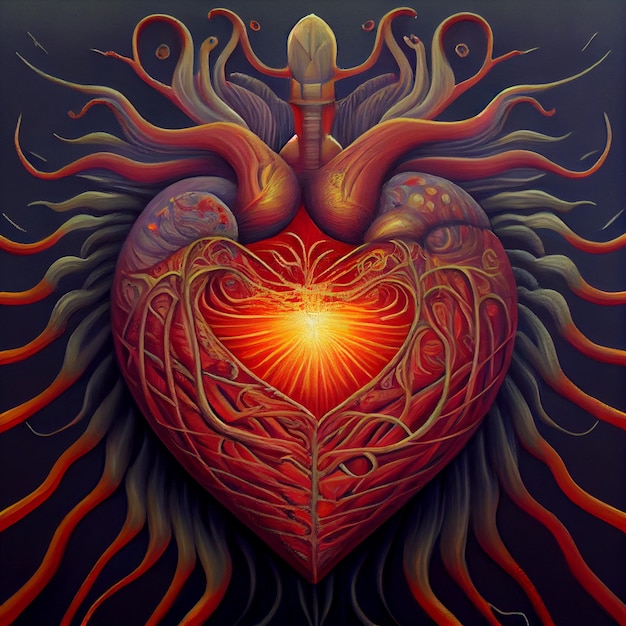 Cuore psichedelico colorato astratto illustrazione surreale concetto di amore