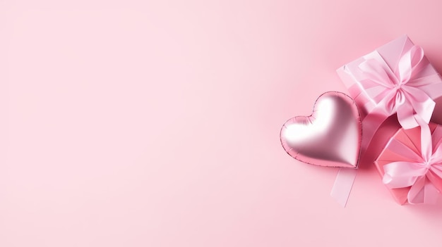 Cuore rosa con fiocco su sfondo rosa