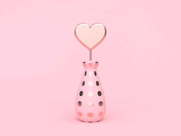 cuore rosa metallico dell&#39;oro in vaso-bottiglia amore valentine 3d rendering rosa