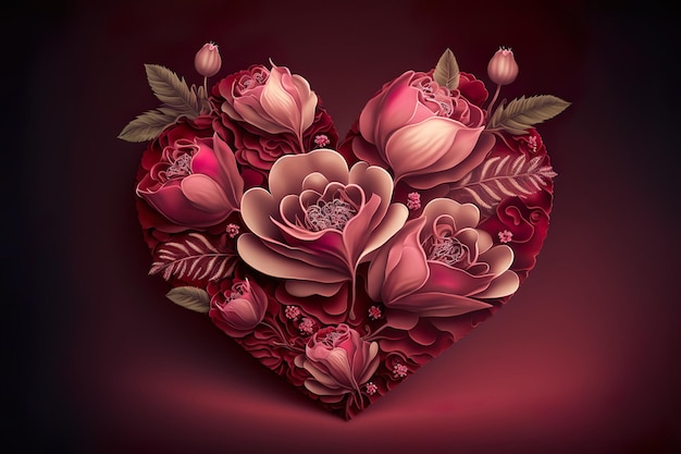 Cuore rose rosa passione amore arte digitale illustrazione