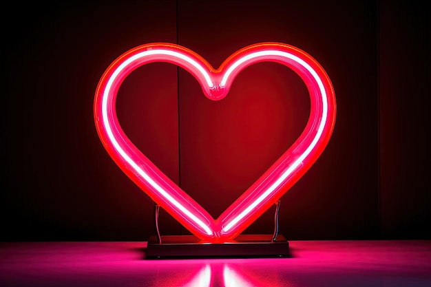Cuore rosso dalla luce al neon amore e concetto di San Valentino IA generativa