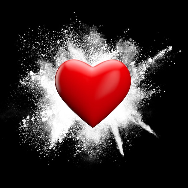 Cuore rosso di amore contro una rappresentazione d di esplosione della polvere di lerciume