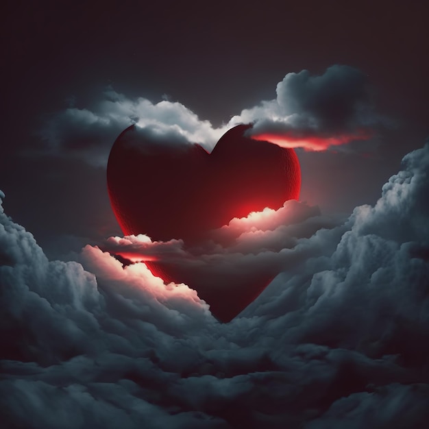 Cuore rosso nel cielo Rendering AI